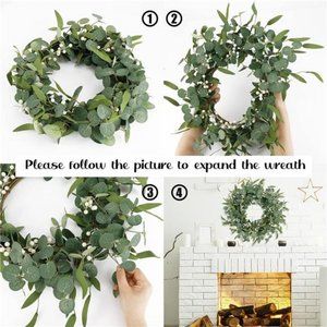 20in Artificial Eucalyptus Wreath for Front Door Fall Wreath Green Leaf Wreath